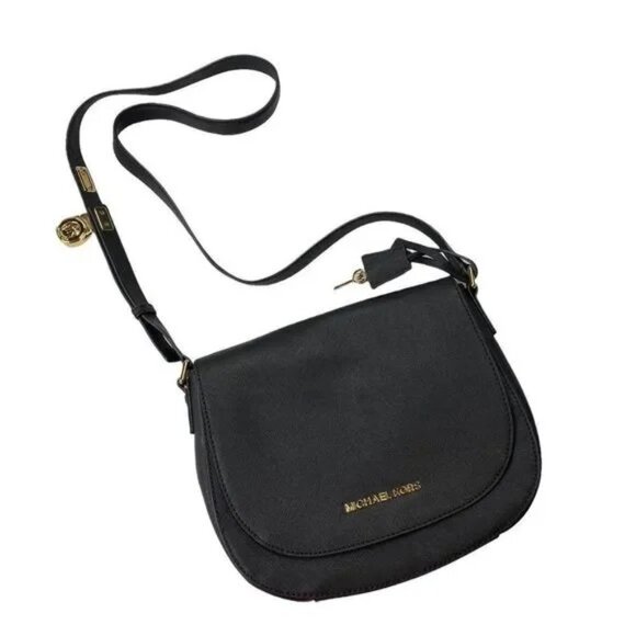 MICHAEL KORS HAMILTON GENUINE LEATHER BLACK LARGE MESSENGER BAG-LIKE NEW - Picture 1 of 13